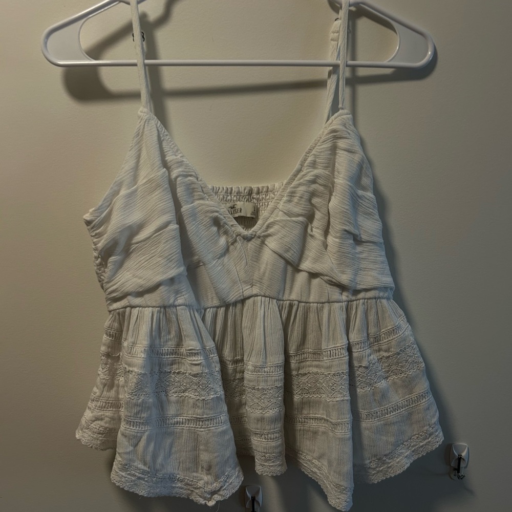 Hollister White Lace Trimmed Top
